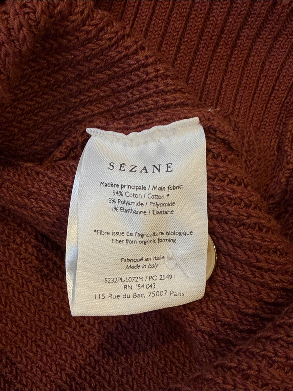 Sézane Button-Shoulder Crewneck Sweater - Rust Size XS - Picture 2 of 6